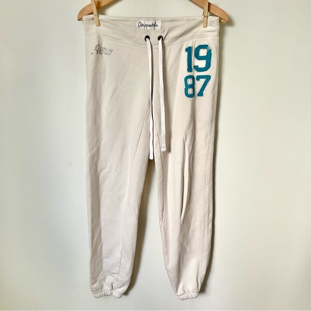 Y2K Aeropostale Spell Out White Low Rise Sweatpant Joggers Size Small